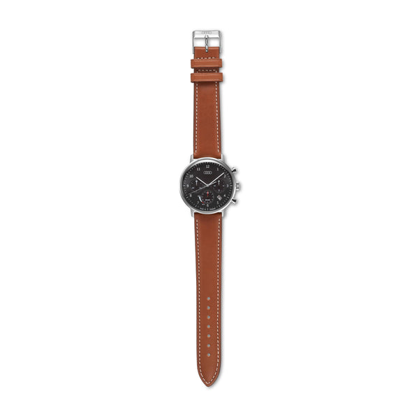 Montre Chronographe Audi à énergie solaire, gris/marron