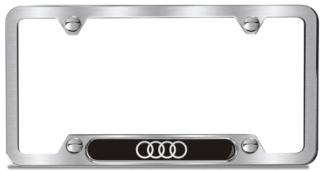 Cadre de plaque d'immatriculation avec logo Audi en inox brossé - A3/A3 E-TRON/S3/RS3